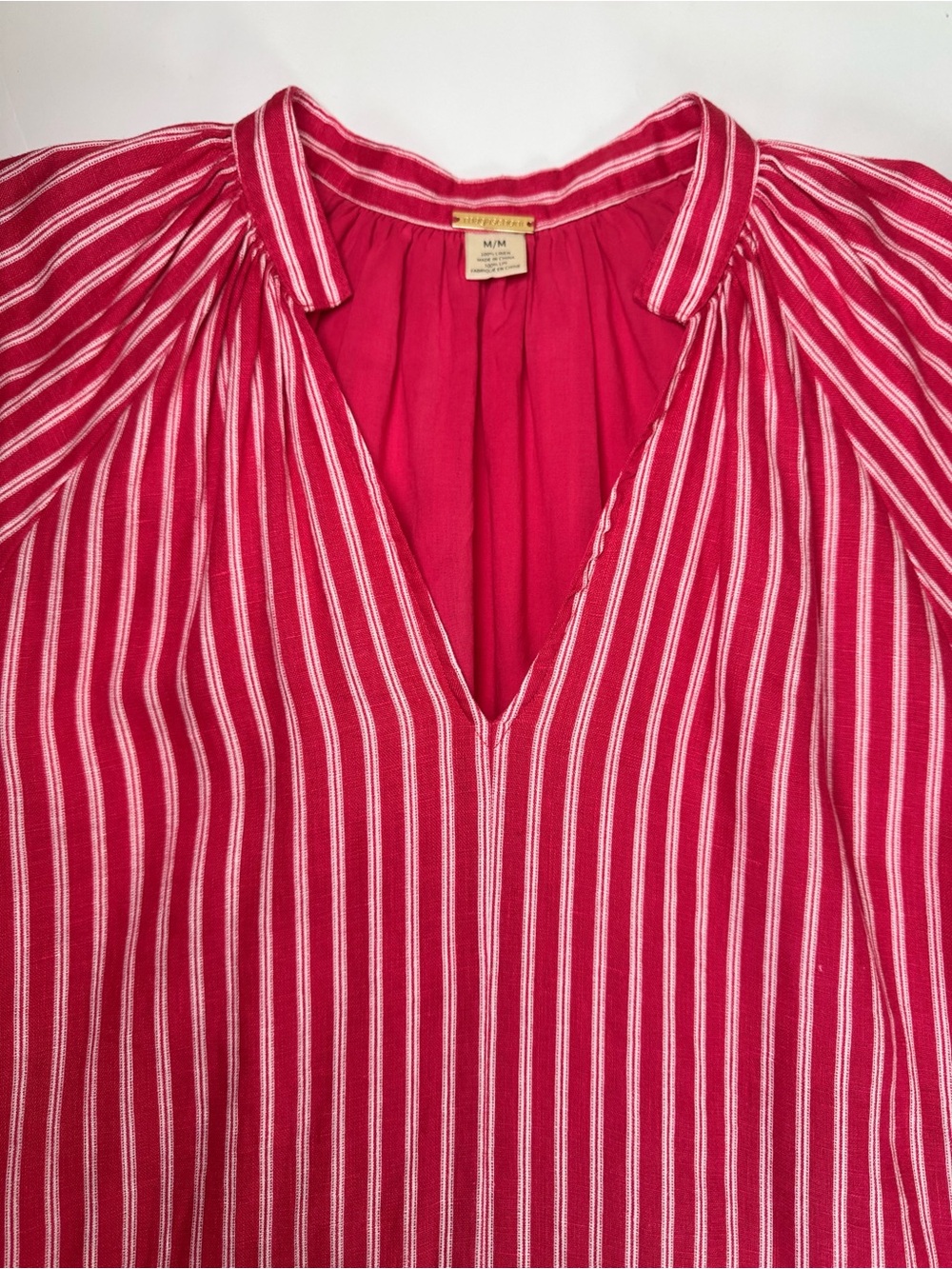 Magaschoni Pink White Linen Striped Shift Dress Pockets M - Picture 3 of 8